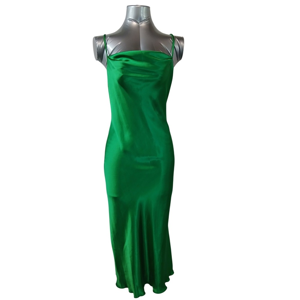 VTG 90s Y2K Bebe Emerald Green Satin Cowl Neck Bias Cut Slip Dress XS Made USA